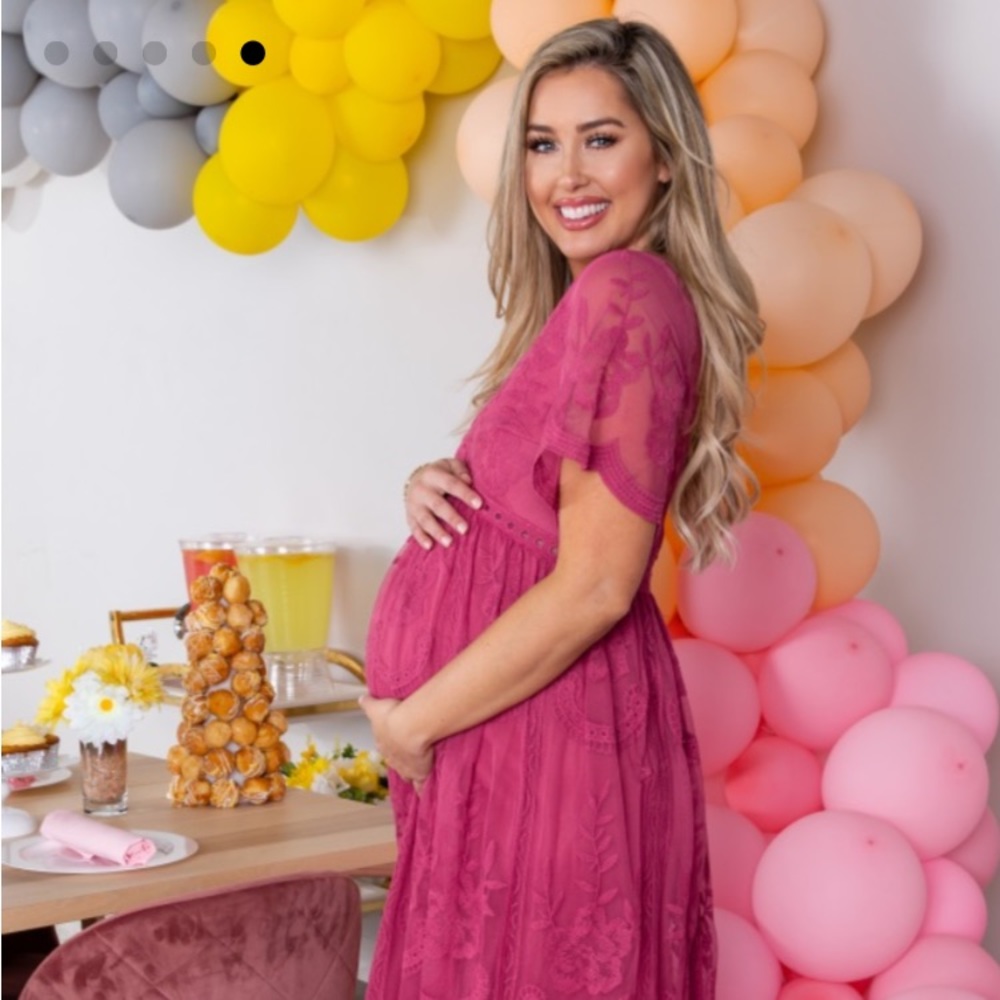 Magenta Lace Maternity Maxi Dress